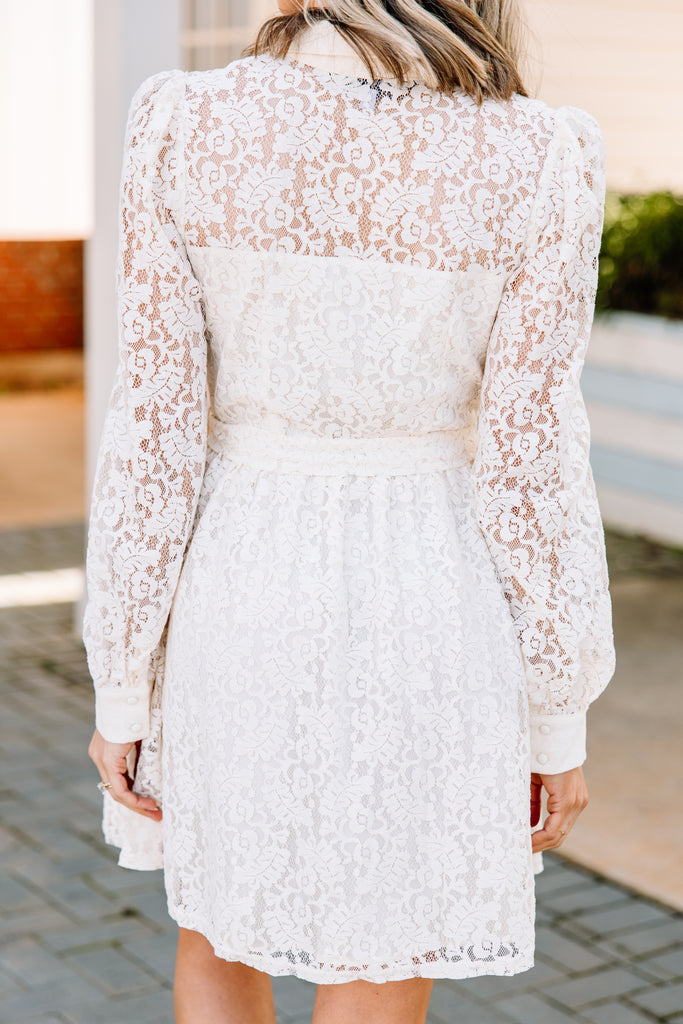 Flattering Cream White Lace Mini Dress ...